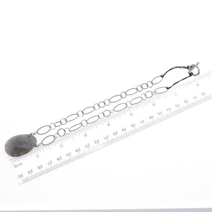 925 Sterling Silver Vintage Real Labradorite Figaro Chain Necklace 14"