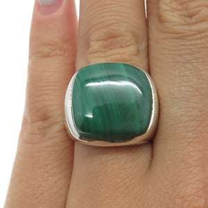 925 Sterling Silver Vintage Real Cabochon Malachite Ring Size 6.75