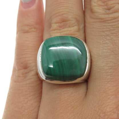 925 Sterling Silver Vintage Real Cabochon Malachite Ring Size 6.75