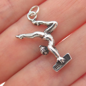 925 Sterling Silver Vintage Gymnast Girl 3D Pendant