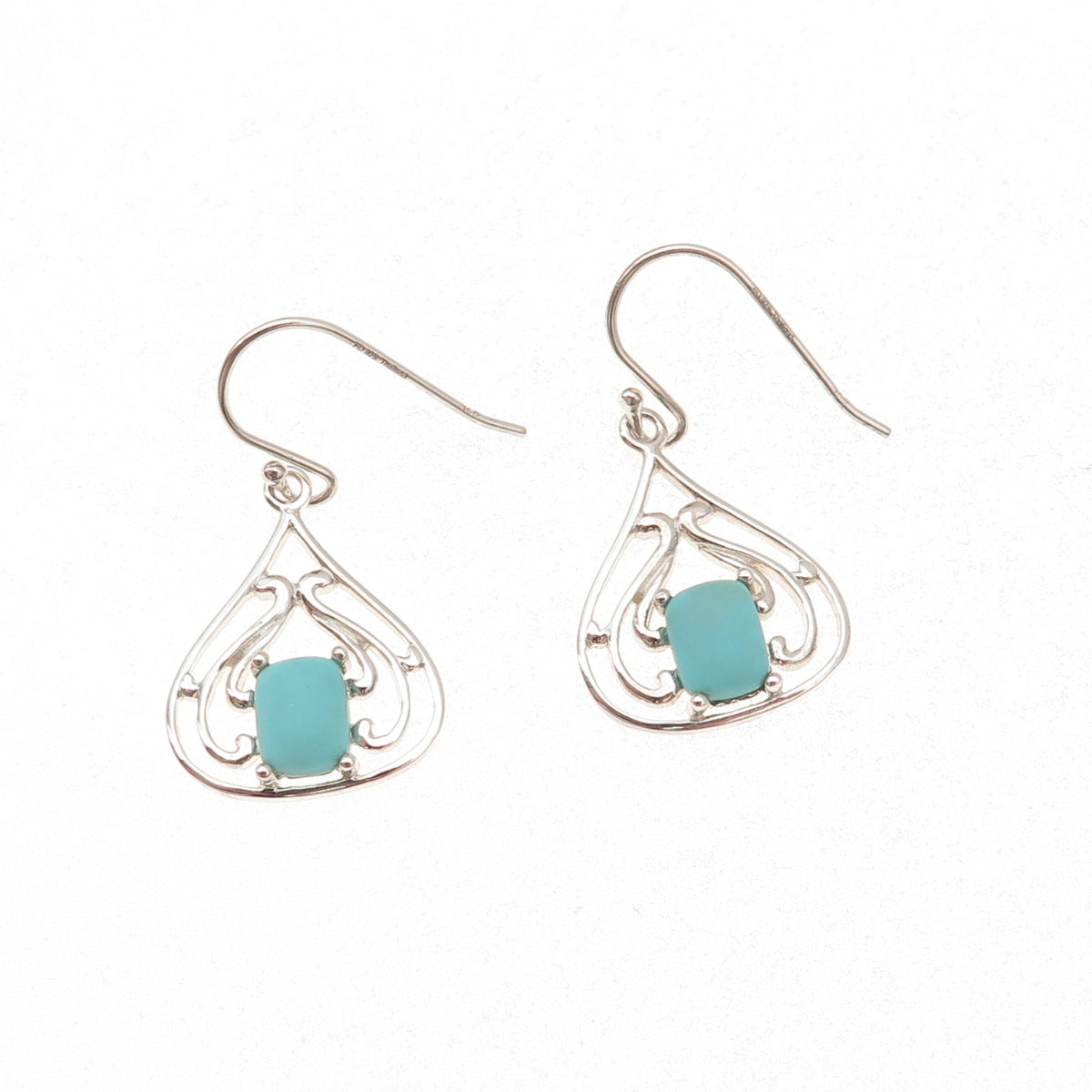 Felicia Design 925 Sterling Silver Real Tyrone Turquoise Dangle Earrings