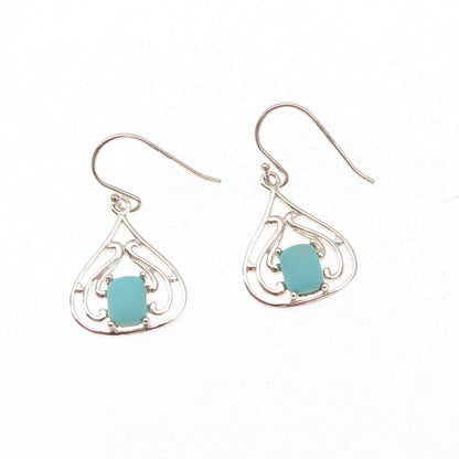 Felicia Design 925 Sterling Silver Real Tyrone Turquoise Dangle Earrings