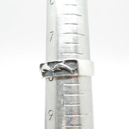 925 Sterling Silver Vintage Friendly Dolphin Band Ring Size 8