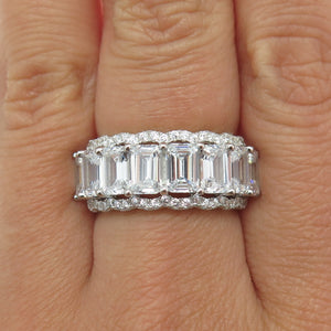 925 Sterling Silver Emerald & Round-Cut C Z Promise Ring Size 7
