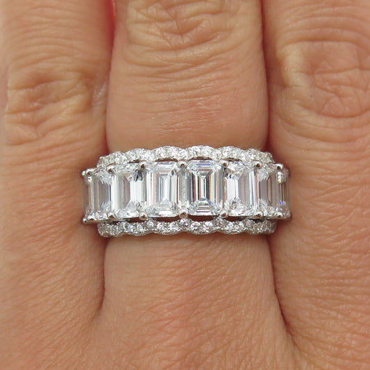 925 Sterling Silver Emerald & Round-Cut C Z Promise Ring Size 7
