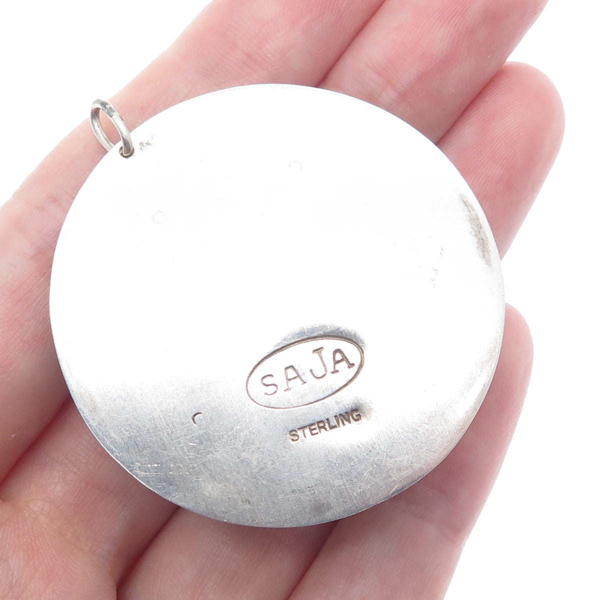 SAJA 925 Sterling Silver Vintage Real Chrysocolla Modernist Pendant