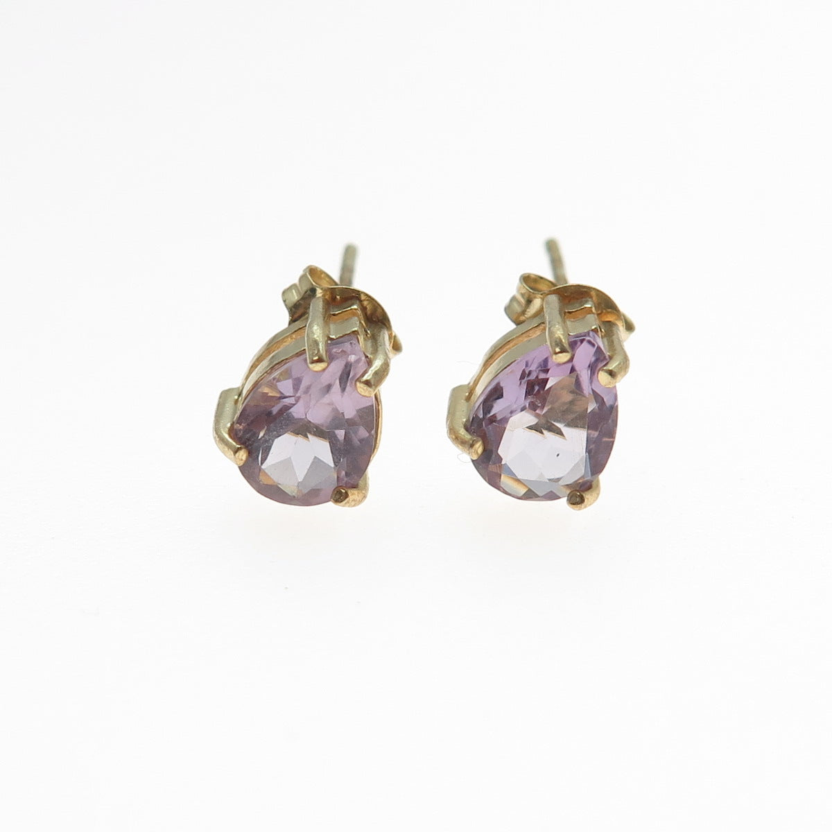 925 Sterling Silver Gold Plated Real Pear-Cut Amethyst Stud Earrings
