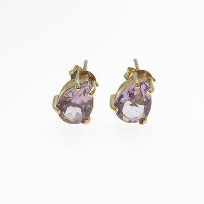 925 Sterling Silver Gold Plated Real Pear-Cut Amethyst Stud Earrings