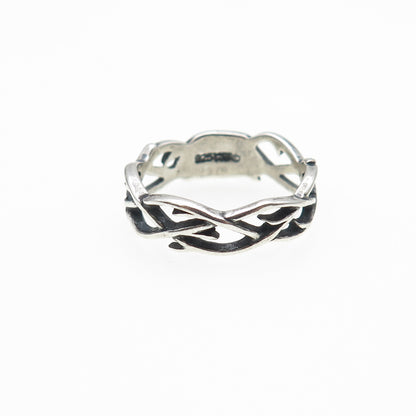 WALDECK 925 Sterling Silver Vintage Woven Wire Oxidized Band Ring Size 6.25