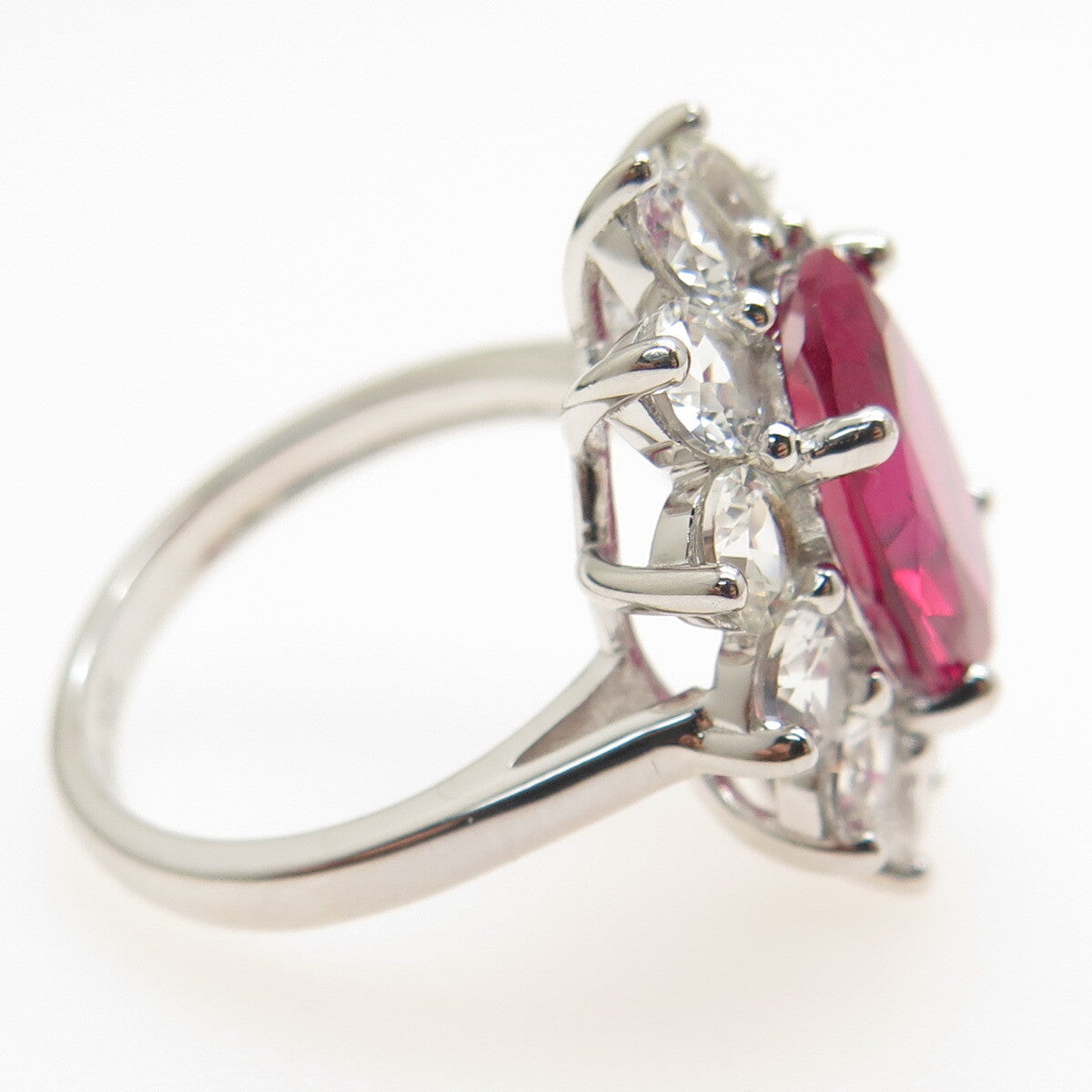 925 Sterling Silver Lab-Created Ruby & Real White Topaz Ring Size 8.25