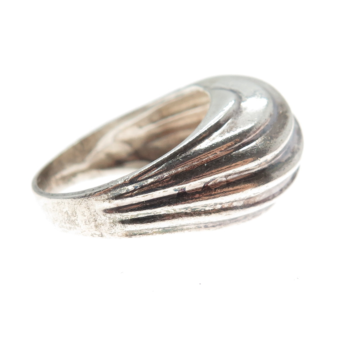 925 Sterling Silver Vintage Modernist Wavy Ribbed Dome Ring Size 7.25