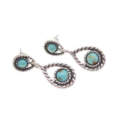 Quoc Turquoise Old Pawn 925 Sterling Silver Vintage Southwestern Dangle Earrings