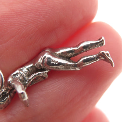 925 Sterling Silver Vintage Hula Dancer Oxidized 3D Mini Charm Pendant