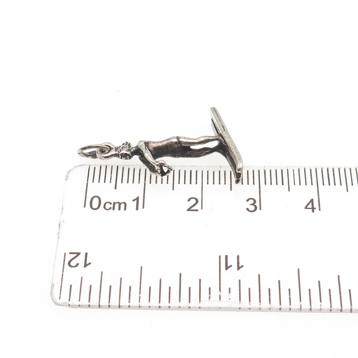 BEAU 925 Sterling Silver Vintage Female Water Skier Oxidized 3D Charm Pendant