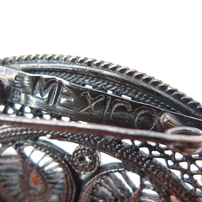900 Silver Vintage Mexico Sombrero Hat Filigree Oxidized Pin Brooch