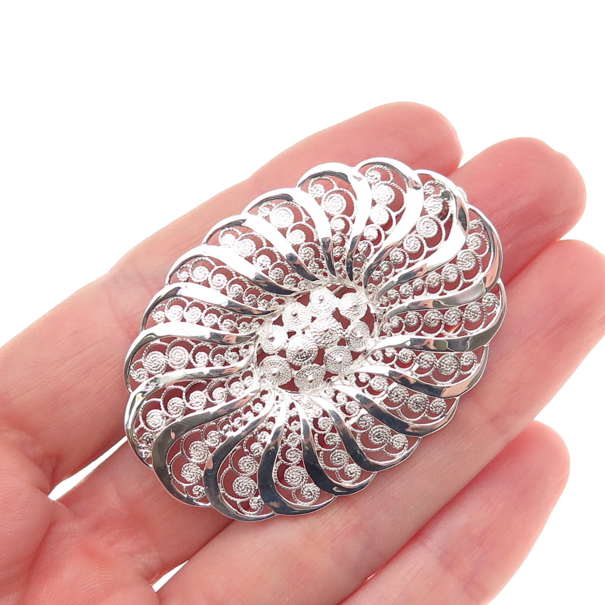 925 Sterling Silver Vintage Germany Filigree Floral Pin Brooch