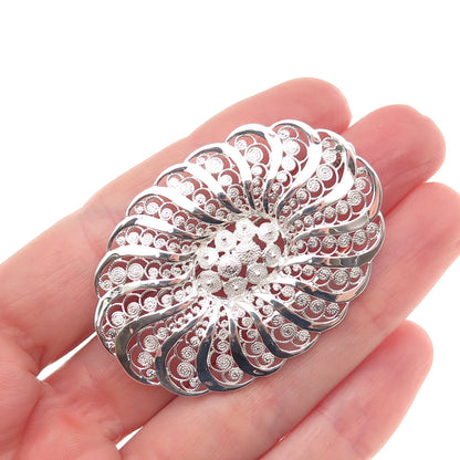925 Sterling Silver Vintage Germany Filigree Floral Pin Brooch
