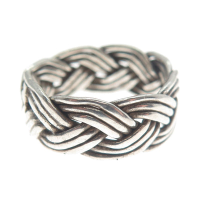 925 Sterling Silver Vintage Mexico Wicker Band Ring Size 9.25