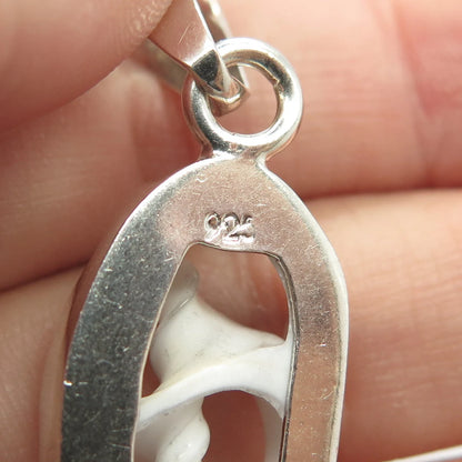 925 Sterling Silver Vintage White Ceramic Amulet Pendant