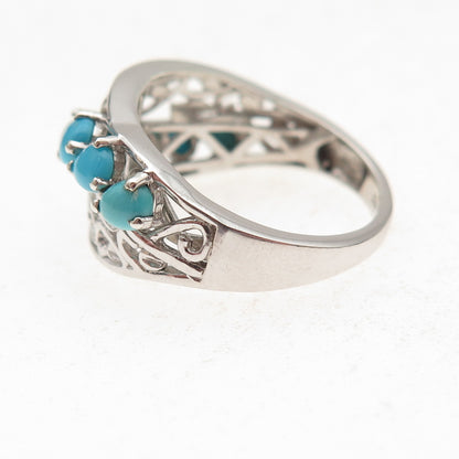 Chuck Clemency 925 Sterling Silver Real Turquoise Floral Ring Size 7.5
