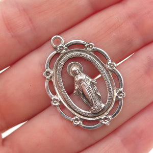 925 Sterling Silver Antique Art Deco St. Mary Miraculous Oxidized Charm Pendant