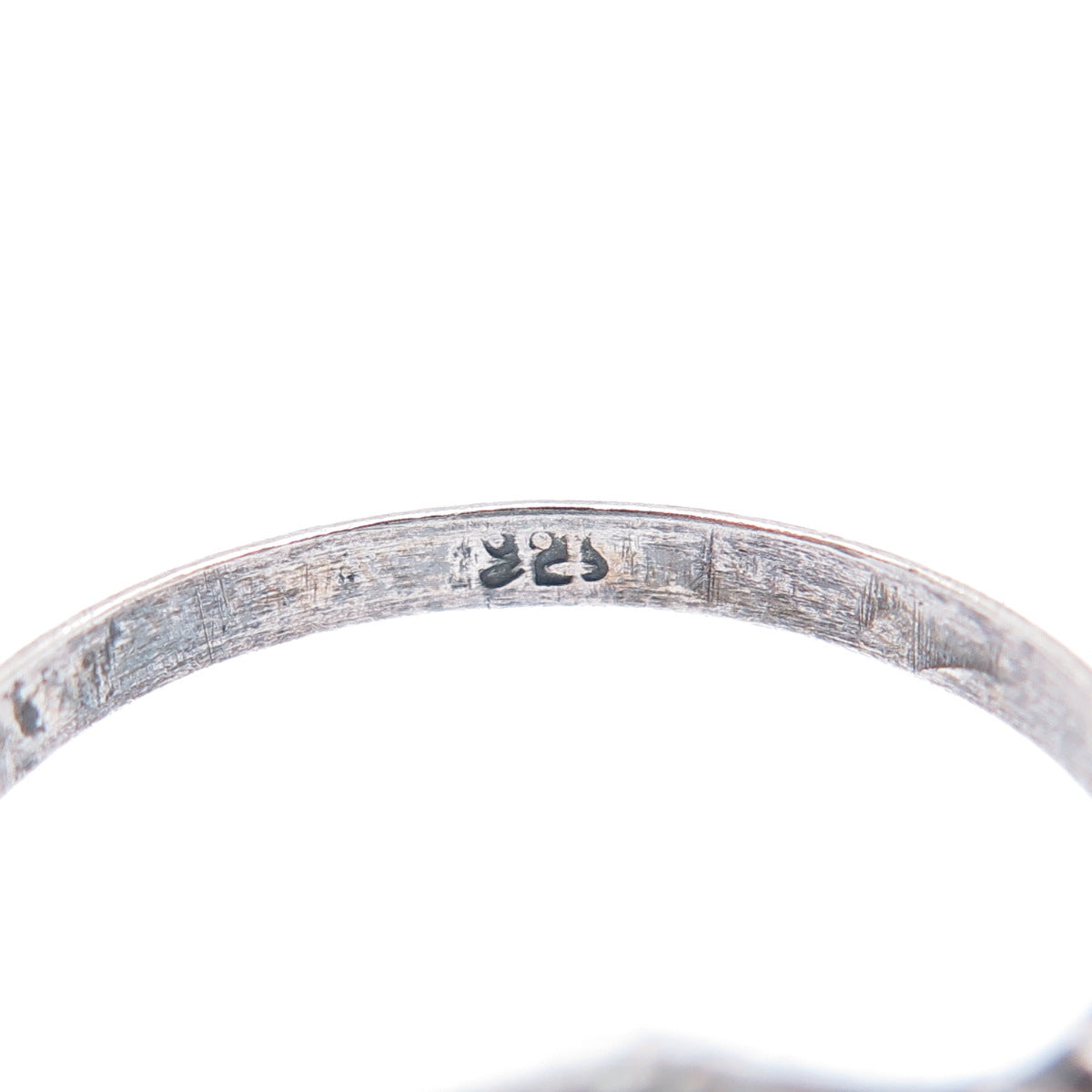 925 Sterling Silver Vintage Clear Glass Oxidized Ring Size 7.5
