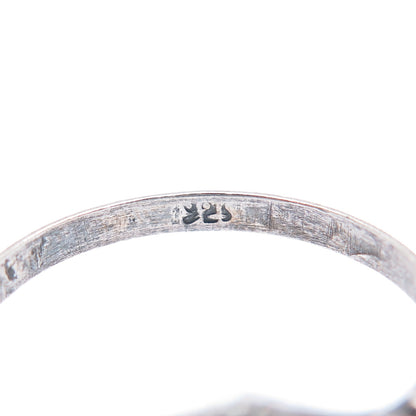 925 Sterling Silver Vintage Clear Glass Oxidized Ring Size 7.5
