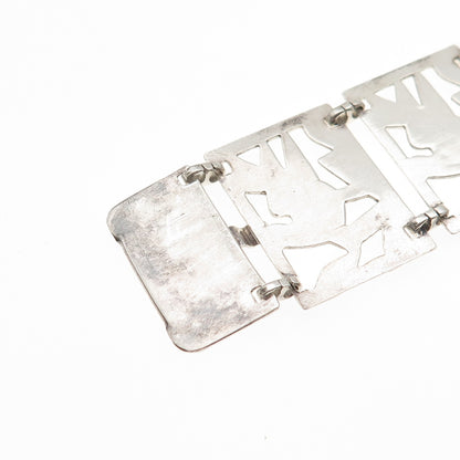 925 Sterling Silver Antique Art Deco Dove Peace Bird Panel Link Bracelet 6.5"