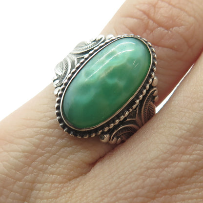 925 Sterling Silver Antique Art Deco Faux Turquoise Oxidized Ring Size 3.75