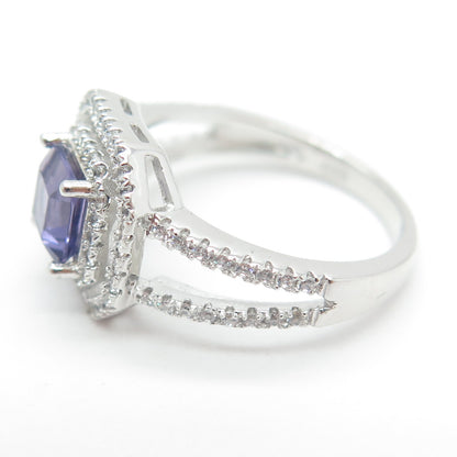 925 Sterling Silver Real Amethyst Gemstone & C Z Ring Size 7