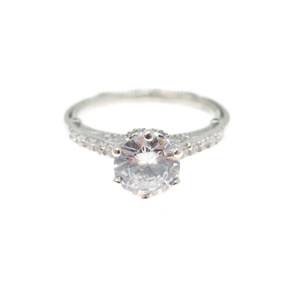 925 Sterling Silver Round-Cut C Z Engagement Ring Size 7.25