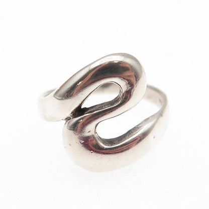 925 Sterling Silver Vintage Modernist Zig Zag Oxidized Ring Size 7.75