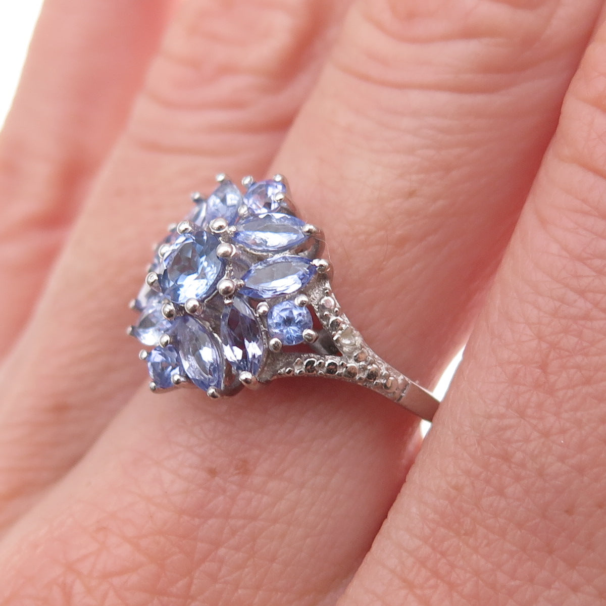 Chuck Clemency 925 Sterling Silver Real Diamond & Iolite Ring Size 6.75