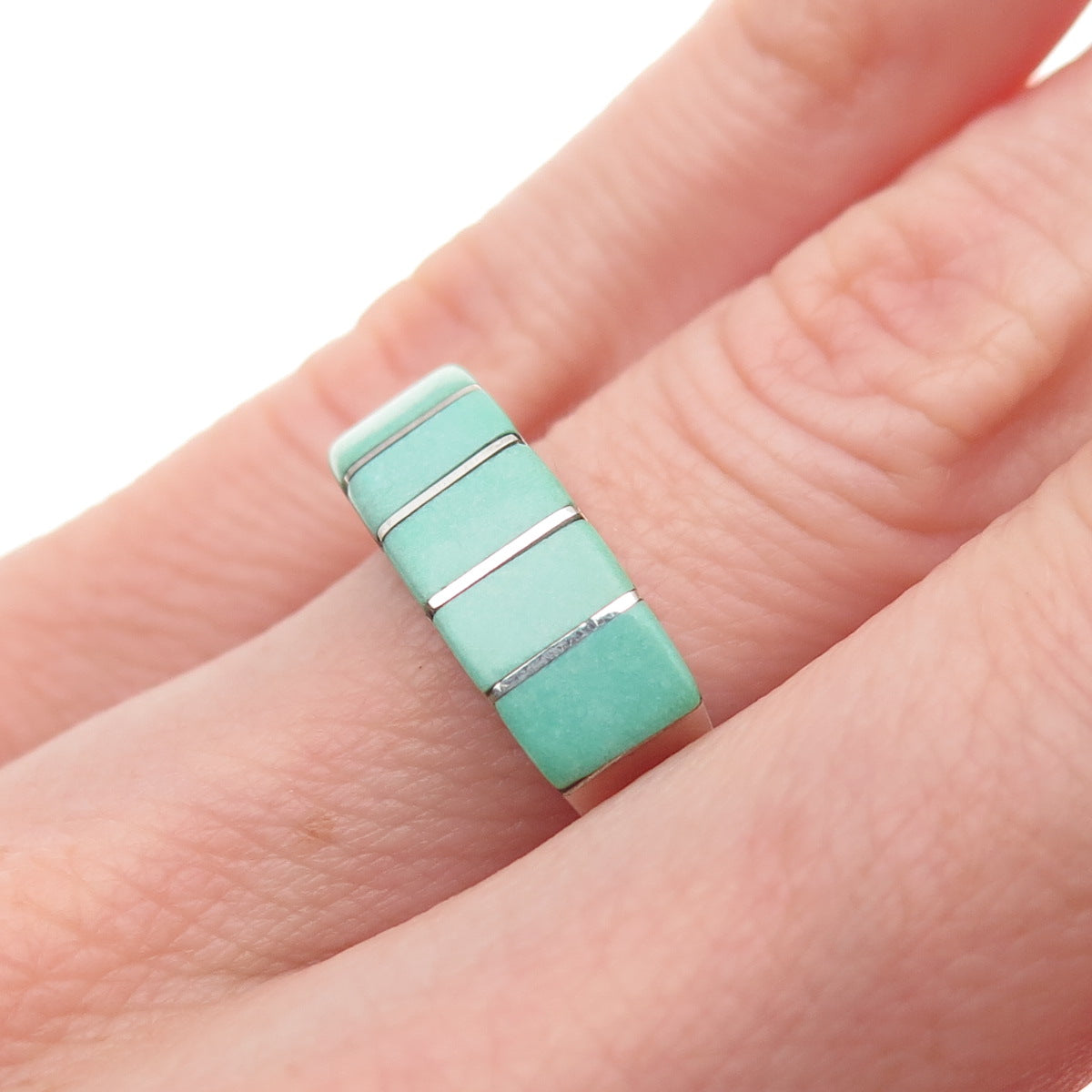 Old Pawn 925 Sterling Silver Vintage Southwestern Turquoise Ring Size 5.25