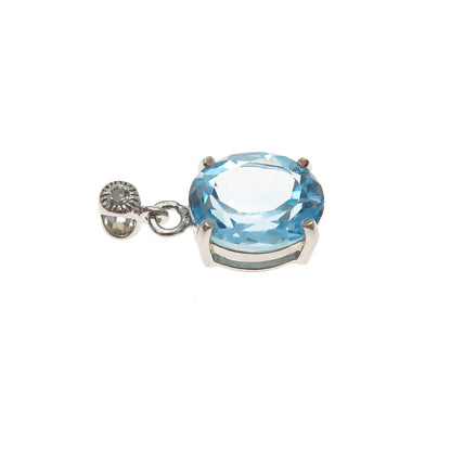 925 Sterling Silver Real Diamond & Blue Topaz Minimalist Charm Pendant
