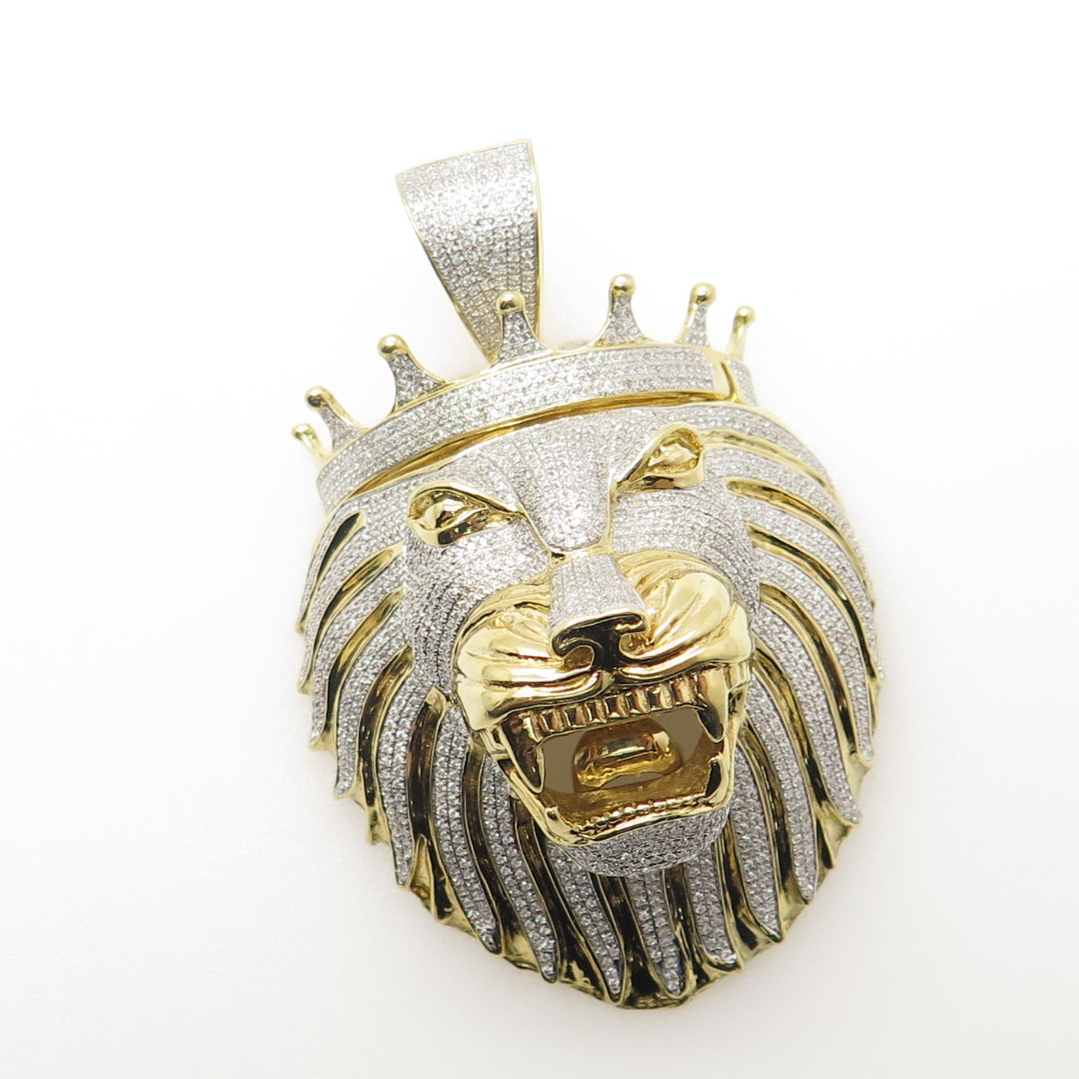 925 Sterling Silver Gold Plated Pave C Z King Lion Pendant