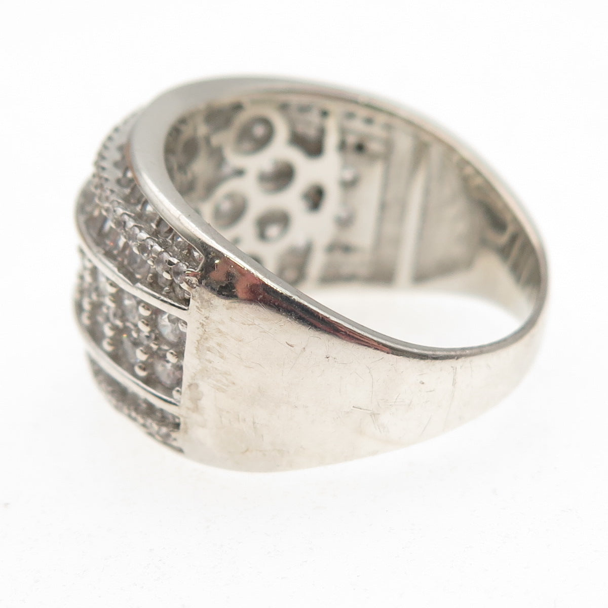 925 Sterling Silver Round & Tapered Baguette-Cut C Z Sparkle Ring Size 9.25