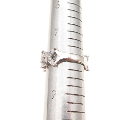 Jeulia 925 Sterling Silver Marquise & Round-Cut C Z Floral Ring Size 8