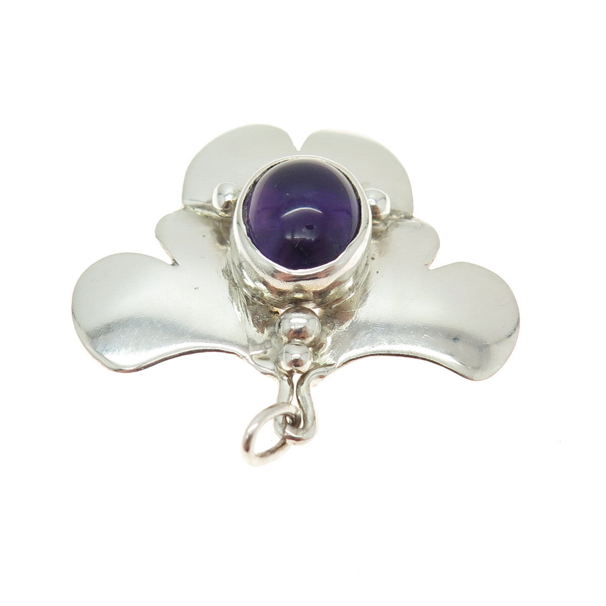 925 Sterling Silver Vintage Real Amethyst Gemstone Modernist Pendant