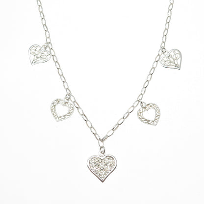 925 Sterling Silver Vintage Italy Heart Filigree Oval Chain Necklace 16"