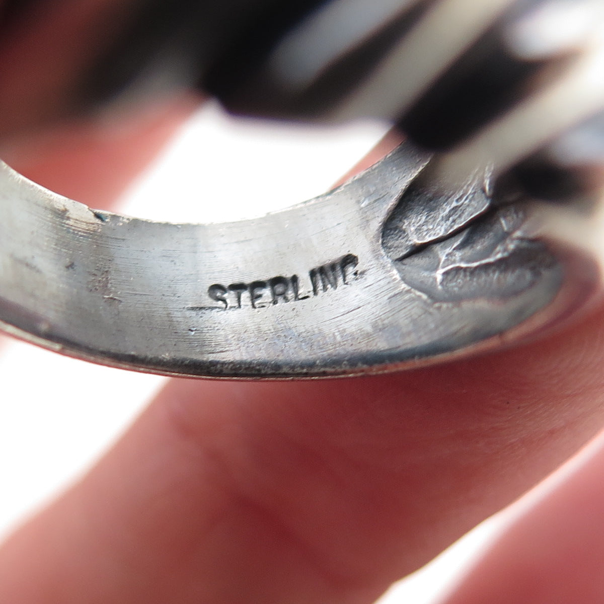 JOSEPH MASANIELLO 925 Sterling Silver Vintage Modernist Oxidized Ring Size 7.75