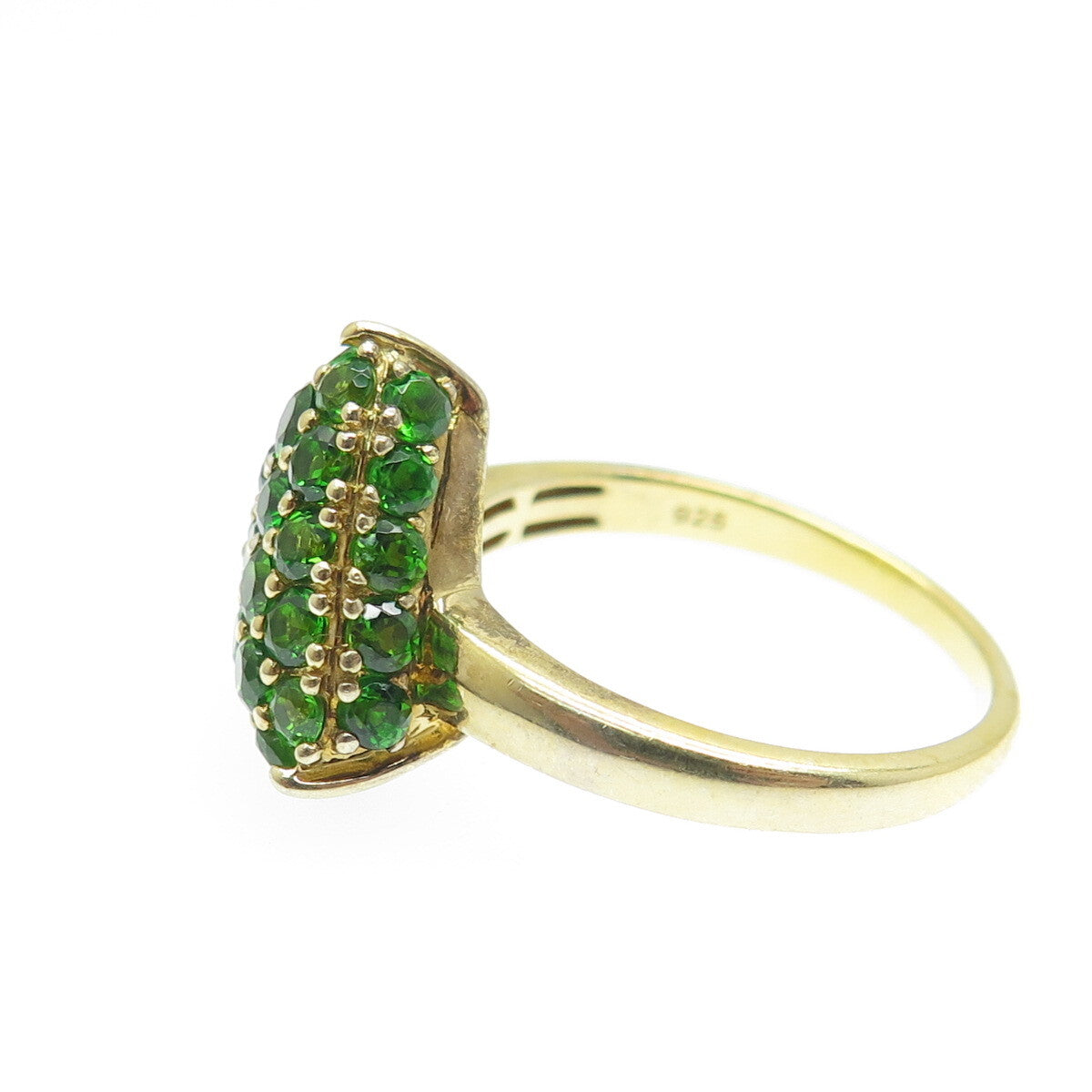 DSMK 925 Sterling Silver Gold Plated Real Peridot Gem Triangle Ring Size 7.25