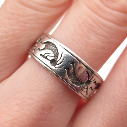 SHUBE Sterling Silver Vintage Southwestern Kokopelli Oxidized Band Ring Size 8