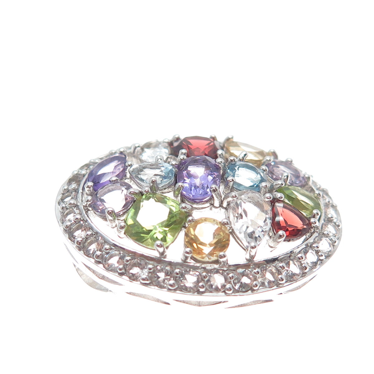 925 Sterling Real Amethyst Blue White Topaz Citrine Peridot Garnet Slide Pendant