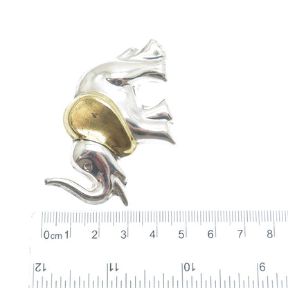 LATON 925 Sterling Silver 2-Tone Vintage Mexico Elephant Pin Brooch