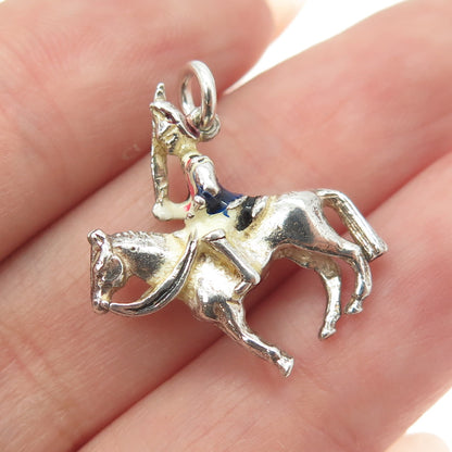 925 Sterling Silver Vintage Enamel Horse Rider 3D Pendant