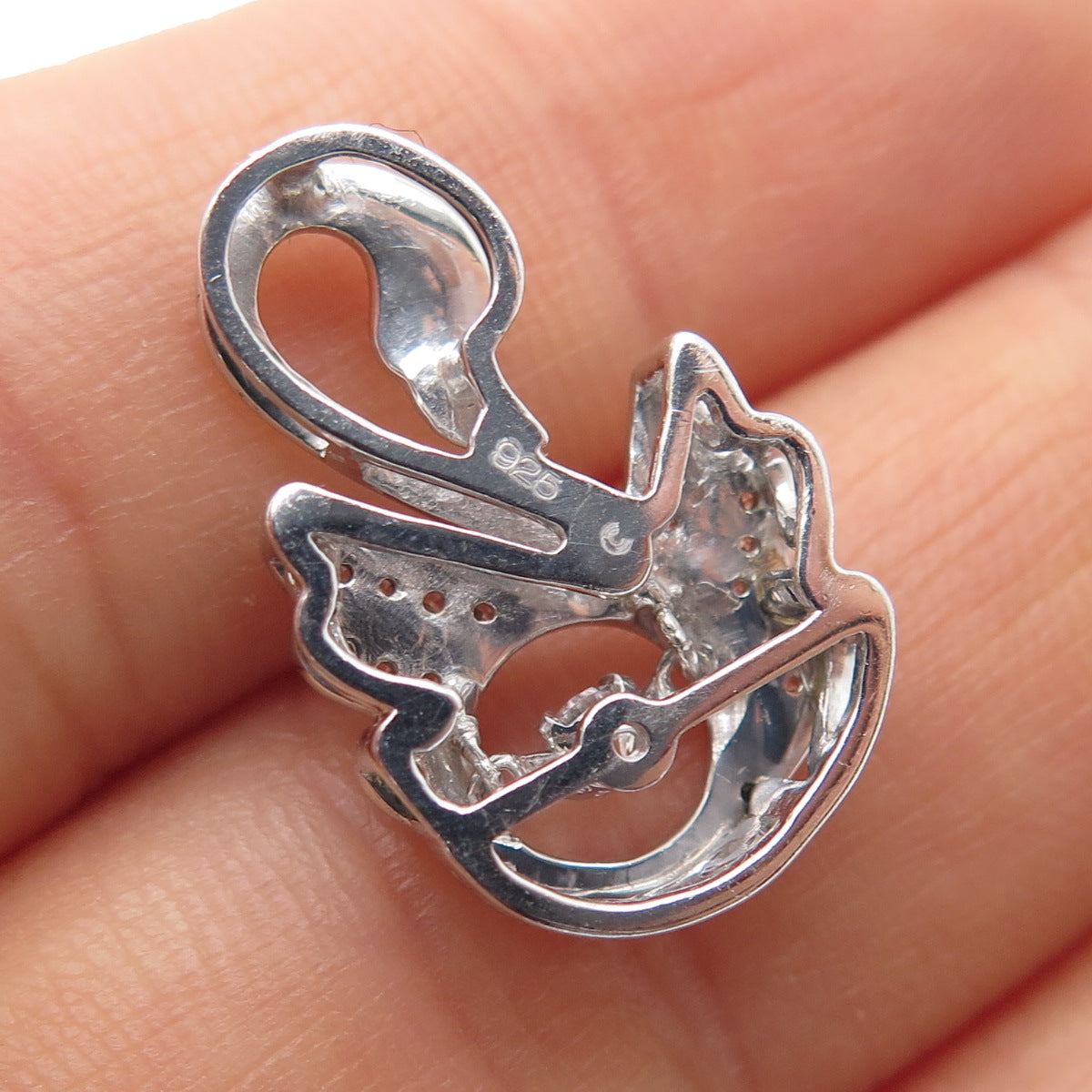 925 Sterling Silver Round-Cut C Z Swan Bird Minimalist Slide Pendant