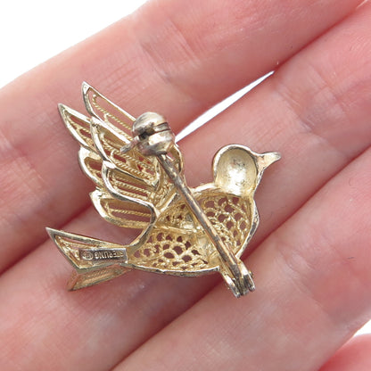 925 Sterling Silver Gold Plated Antique Art Deco Bird Minimalist Pin Brooch