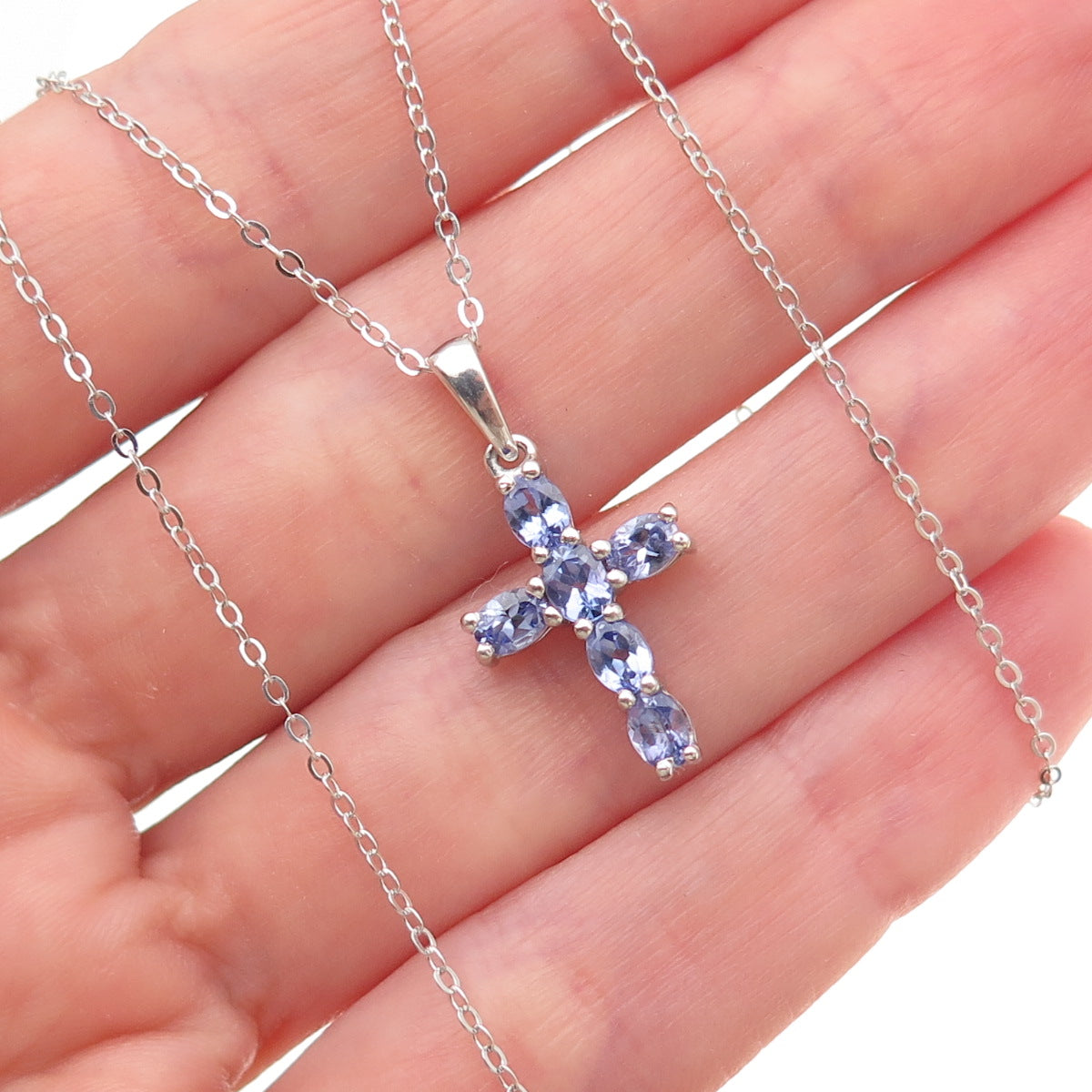 Chuck Clemency 925 Sterling Silver Real Tanzanite Cross Cable Chain Necklace 20"