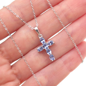 Chuck Clemency 925 Sterling Silver Real Tanzanite Cross Cable Chain Necklace 20"